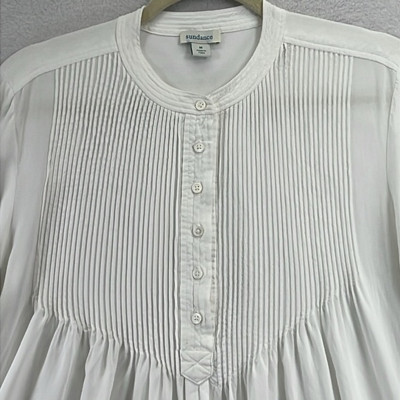 Sundance Pintuck Blouse Size M White Rayon Full Elbow Sleeves Button Front EUC - Picture 3 of 12